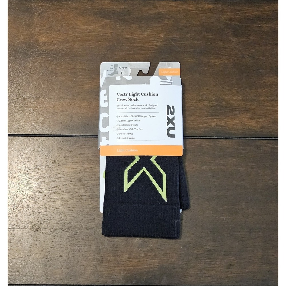 2XU Vectr Light Cushion Crew Sock Size Large Mens 9-12 Womens 11-13‎ Black/Green